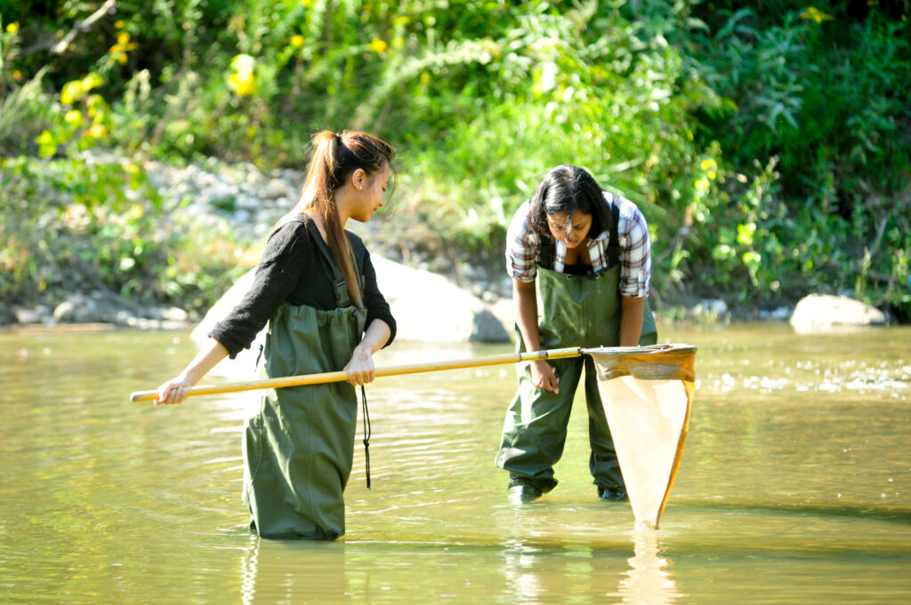 UTSC environmental science students on a field trip at Highland Creek,on campus.